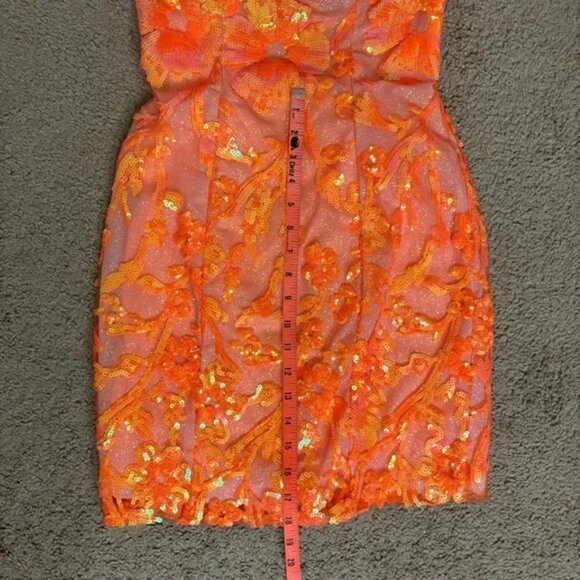 One-Shoulder Bright Orange Short Sequin Cocktail Dress - Size 4 - NWT - Picture 11 of 11